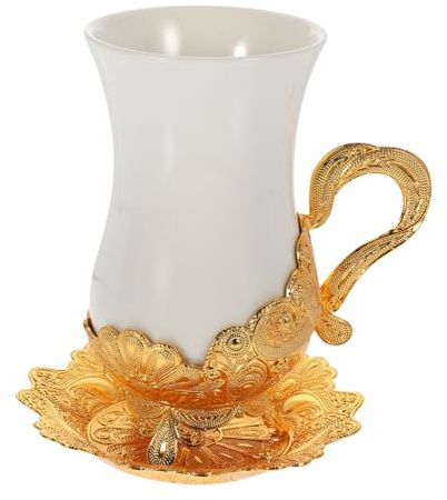 IMIKEYA Taza De Café Turco Con Platillo De Cerámica Estilo Vintage Con Diseño De Encaje, Conjunto 1 Taza Pequeña Para Uso Interiores y Exteriores