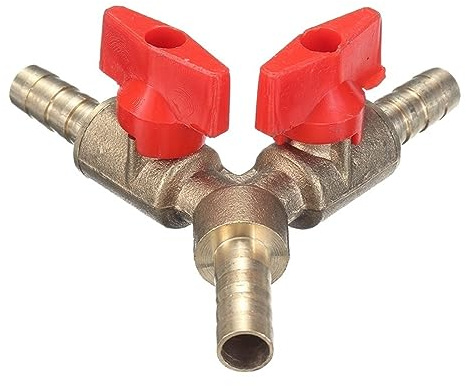 Ball Valves 5/16 8MM Brass Y 3-Way Valve Shut Off Ball Valves Brass Plastic Fitting Hose Barb Fuel Gas for Garden Irrigation, Construction