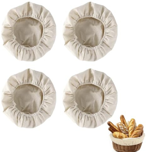 Bread Proofing Basket Cover, 4 Pcs Round Bread Proofing Basket Cloth Liner, Washable Quick-Dry Breads Baskets Liners Banneton Liner for Bakery Home Baking