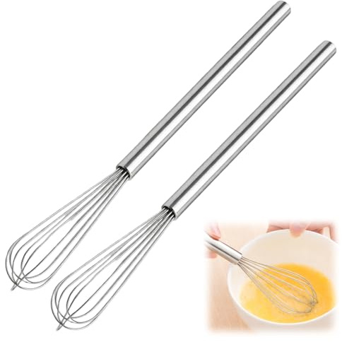 ikBrtaiay 2 Stück Klein Mini Schneebesen für Tassen, Mini Rührbesen 26,5 × 2,5 cm Silber, Kleiner Schneebesen Set Edelstahl, für Mischen, Schneebese, Schlagen, Aufschäumen und Rühren