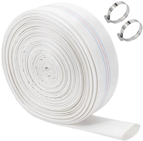 BENECREAT Tuyau de Refoulement Plat en PVC de 30 m pour le Transfert D'Eau Tuyau de Lavage à Contre Courant Robuste avec Colliers de Serrage en Acier Inoxydable pour Piscines et Agricole ID : 5cm