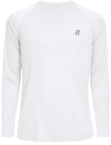 Runhit Rash Vest Kids Long Sleeve, UPF 50+ Sun Protection Boys UV Swim Top, Quick Dry Rash Guard T Shirt for Beach Running Fishing Surfing Outdoor Sport, White Age 13-14 Years