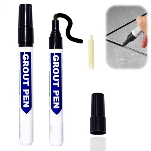 2PCS Grout Pen Black,Black Grout Pen For Tiles,Tile Grout P-en,Quick-Drying Grout Restorer For Wall And Floor Tiles,Long-Lasting & High Coverage,Renewal Gaps For Kitchen Floor Tile,Shower Wall Lines