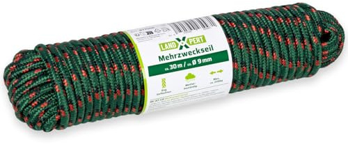 LANDXPERT PP Seil geflochten Ø 9mm 30m Polypropylen Seil 220kg Tragkraft grün rot schwarz