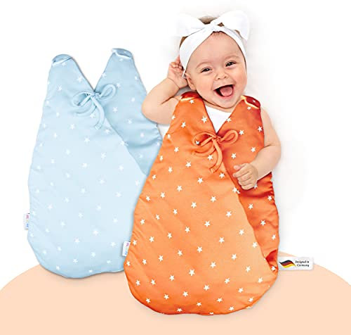 MiKaKid Ganzjahres Babyschlafsack – Schlafsack für Baby - 100% Baumwolle [Gr. 50/52 & 62/68] – Oeko-TEX® Zertifiziert – flauschig & weich - wattierter Baby Schlafsack rot & blau