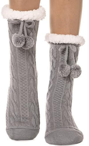 EBMORE Slipper Fluffy Socks for Women Bed Cosy Non Slip Mum Secret Santa Gifts Stocking Fillers for Women Thick Cabin Winter Warm Soft Fleece Comfy Fuzzy Grips Socks(Grey03)