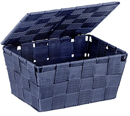 Wenko Cestino da bagno con coperchio Adria blu scuro - Cestino da bagno, Polipropilene, 19 x 10 x 14 cm, Blu