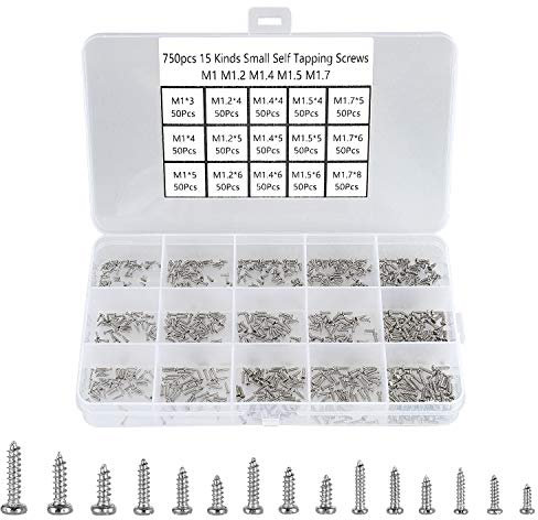 FandWay 750 Piezas Juego de Tornillos Pequeños, Mini Tornillos Autorroscantes de Cabeza Redonda Phillips 15 Tipos M1 M1.2 M1.4 M1.5 M1.7 Níquel Micro Tornillos para Reparación/Gafas/Relojes/Teléfonos.
