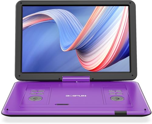 BOIFUN 17.5 Portable DVD Player with 15.6 Large HD Screen, 6 Hours Rechargeable Battery, Support USB/SD Card/Sync TV and Multiple Disc Formats, High Volume Speaker, Purple
