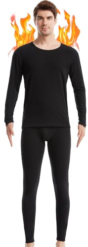 Set di Biancheria Intima Termica da Uomo con Strato di Base Invernale Superiore e Inferiore, Ultra Morbido, Pantaloni Lunghi, Nero, X-Large