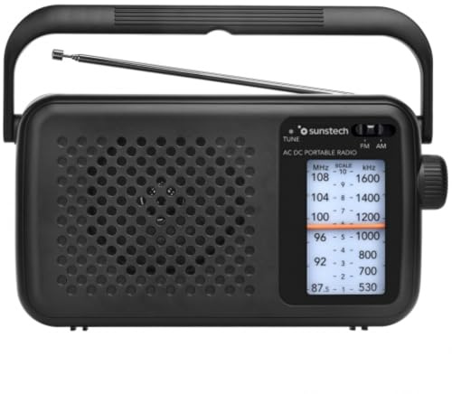 Sunstech RPS760 - Radio Am/FM Analógica Portátil con Antena Telescópica y Asa de Transporte. Color Negro.