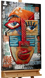 KunstLoft Metallbild 3D | 100% HANDGEFERTIGT | 60x90x6cm | Wandbild Metall Deko 'Colourful Joy' | Gesicht | Bunt | Metall Wanddeko Wohnzimmer