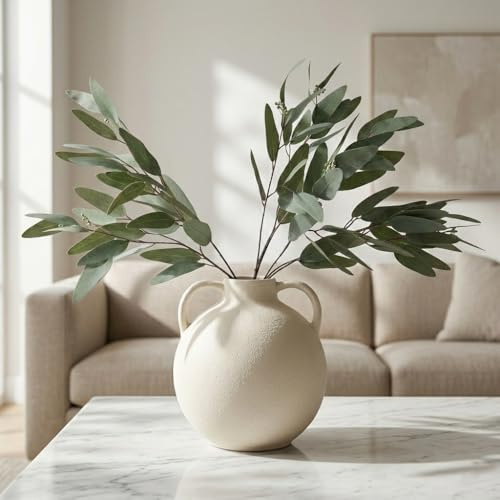 Künstliche Eukalyptusblätter, Stängel mit Samen, 78.9 cm hoch, künstliche Samen, Blätter, Olivenzweige, künstliche Grünpflanze, Stiele für Hochzeit, Blumenstrauß, Vase, Dekoration, 3 Stück