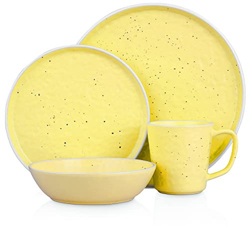 Stone Lain Elena Stoneware 16-Piece Round Dinnerware Set, Yellow, 16 Piece - Service for 4
