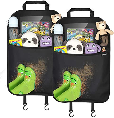 Ezilif Rückenlehnenschutz Auto Kinder, Autositz Organizer Wasserdicht 900D-Polyeste, Auto Organizer Kinder mit Tablet Tasche, Rücksitz Organizer Kick-Matten-Schutz, 2 Stk Sitzschutz Auto Rückenlehne