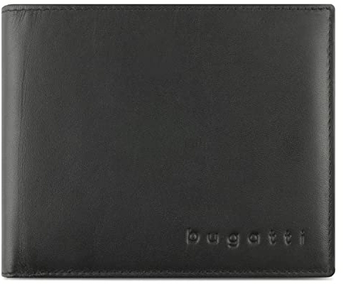 bugatti Super Slim Leder Geldbörse - Portemonnaie RFID-Schutz, Schwarz | 9 Kartenfächer, ultraflach