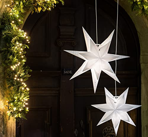 hellum LED Weihnachtsstern außen weiß, 40x40cm, mit Stecker, inkl. LED | Weihnachtsstern außen aus Plastik doppellagig, inkl. LED E14 warmweiß, Stern LED outdoor, Leuchtstern outdoor 578706