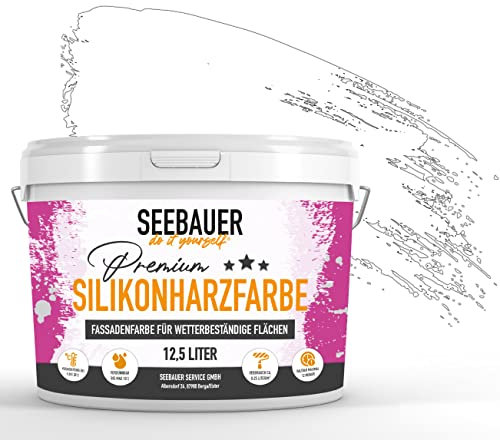 SEEBAUER diy Silikonharz-Fassadenfarbe Weiß 300ML für Außen (No. 000 Weiß) Selbstreinigende Fassadenfarbe mit Lotuseffekt - Geeignet für Putz, Mauerwerk und Beton