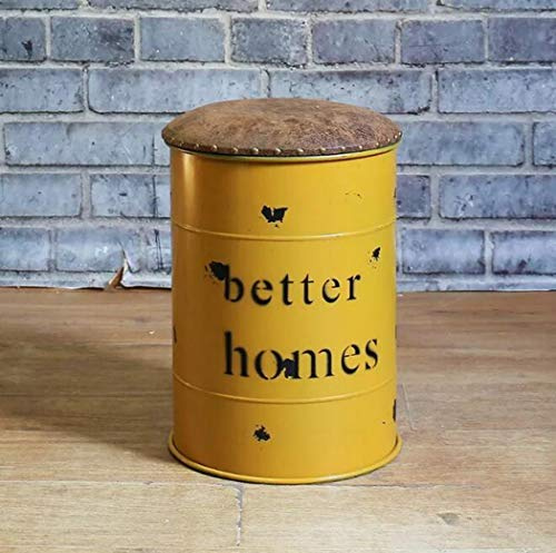 American Retro Style Iron Bucket Storage Stool Creative Bar Stool Utility Rest Stool Round Bucket Sofa Stool Bar Living Room Entrance Bar Counter Gray (Yellow)