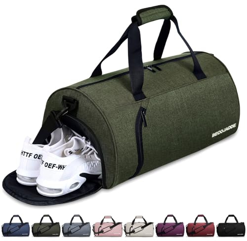 BECOJADDE Sporttaschen für Damen und Herren, 35L Reisetasche Duffel Bag Übernachtungstasche mit Schuhfach & Nassfach, wasserdichte Handgepäcktasche für Sport, Fitnessstudio, Schwimmen, Armeegrün