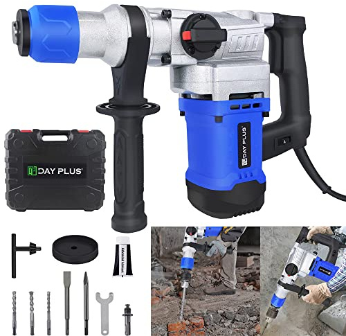 360°Rotary Hammer Drill Electric Corded Hammer Impact Drilling SDS Plus 1500W Demolition Hamme 3 Fuction Electric Breaker,for Cement Wall Dismantling,Wall Excavation of Water and Electricity Wiring
