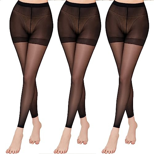 WAKUNA 3 Paar 20D Damenstrumpfhosen ohne Füße, durchscheinende Leggings und Tanz-Kompressionsstrumpfhosen für Damen, S-XL