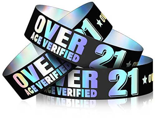 Ferraycle 1000 Pcs Over 21 Wristbands for Events Plastic Wristbands Waterproof Wrist Bracelets for Events Tear Resistant Black Concert Wristbands for Festival Party Concert Admission Party