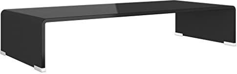 Makastle TV-Tisch Monitorständer Bildschirmständer Bildschirmerhöhung aus Glas, Laptop Ständer Computermonitore Laptopständer Computerständer ideal für Ihr Heimbüro, Schwarz 70x30x13 cm