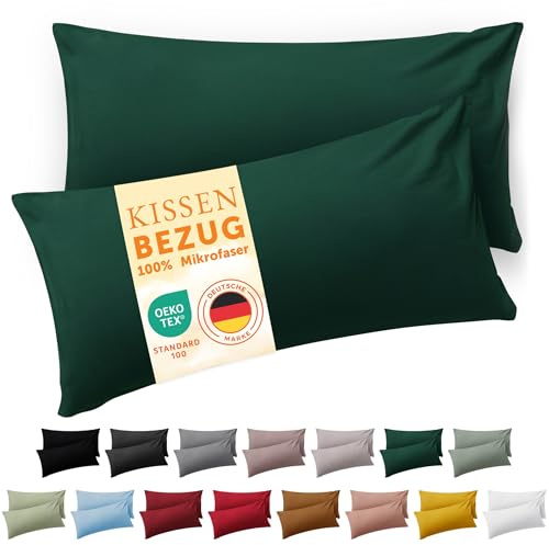Blumtal Kissenbezug 50 x 70, 2 Stück - Oeko-TEX zert. Kissenbezüge 100% Mikrofaser in extra weich & waschmaschinenfest - Bezug Kissen 50x70 Dunkelgrün