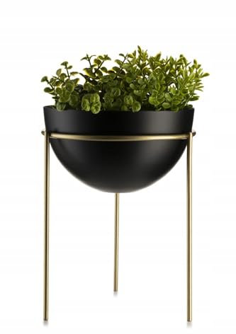 HowHomely Blumenständer Metall - Pflanzenständer 25 x 19 cm mit Schwarz Pflanzschale 18 cm Ø auf Goldene Beine - Moderner Blumentopfständer für die Hausdekoration