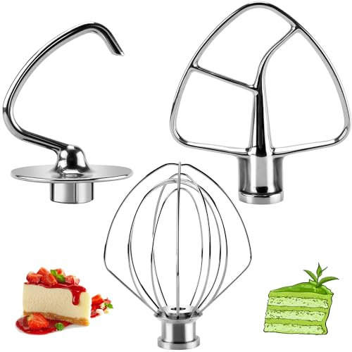Accessoires et accessoires pour mélangeur de cuisine en acier inoxydable K45DH avec crochet à pâte C, batteur plat revêtu K45B et fouet métallique K45WW, compatible avec mélangeur sur pied à tête