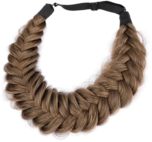 BOBIYA Messy Wide 2 Stränge Synthetisches Haar Auburn Geflochtenes Stirnband Klassisches Chunky Geflochtenes Stirnband Elastisches Stretch Geflochtenes Haarband (Tonbank)