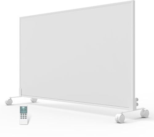 900w Infrared Heating Panel Built in Thermostat- Remote Control, Far Infrared Panel Heate with Rollers - Wall Mounted & Free Standing Eco Energy Efficient Heaters with Timer - 1220x768mm