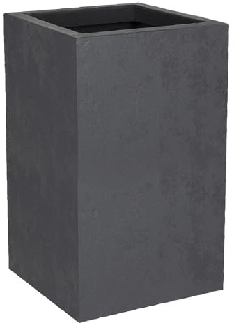 EDA - Pot Carré Haut Basalt'Up 36 L - Décor Imitation Béton - Simple Paroi - Zone de Rétention d'eau - 29,5 x 29,5 x H.49,5 cm - Gris Anthracite