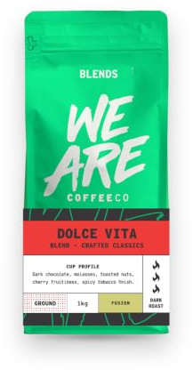 We Are Coffee Co Dolce Vita Dark Roast Ground Coffee for Espresso, 1kg, Rich and Smooth Crafted Blend, Small Batch Roasted in Glasgow