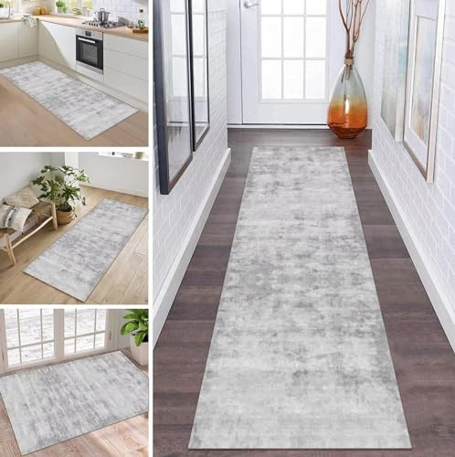 ZDYHMrj Teppich Läufer Flur Küche rutschfest waschbar Teppichläufer Lang Korridor Tepiche 80X200CM Grau Küchenteppich Meterware Bodenmatte Esszimmer Schlafzimmer Wohnzimmer Schmutzfangmatte