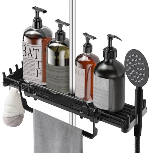 ELNLE Duschablage Ohne Bohren Teleskop Duschregal 28-44cm, Badezimmer Organizer Duschablage für Duschstange zum Hängen Höhenverstellbar Für Duschstange mit Durchmesser von 18-26mm