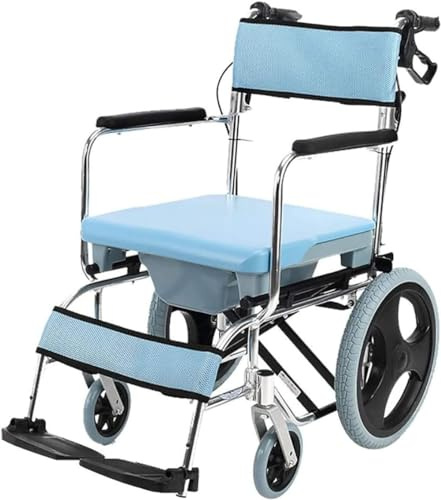 MISKYN Duschrollstuhl Fahrbarer Toilettenrollstuhl, Faltbar Dusch- Toilettenstuhl Mit Rollen Gepolsterter Sitz/Rückenlehne Belastbarkeit Bis 150 Kg