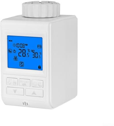 Zoegneer Thermostat de radiateur, thermostat intelligent rétroéclairé bleu, vannes thermostatiques pour radiateur de chauffage, blanc