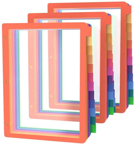 HABGP 3 Ring Binder Dividers with 12-Tab, Multicolor Plastic Clear Binder Dividers, Monthly Dividers Letter Size File Organizer 3 Hole Punch, 3 Set 36 Pcs Write On Tabs Page Folder Index Dividers