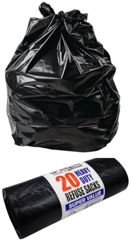 20 robuste Müllsäcke, Küchen-Müllbeutel, große Müllsäcke, starke auslaufsichere Müllbeutel, Müllbeutelrolle für Küche, Zuhause, Büro, DIY-Gartenabfälle, 90 Liter – Schwarz