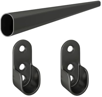 MS Beschläge Kleiderschrankstange Schwarz oval 30x15mm Garderobenstange Wandhalterung Kleiderstange Schrankstange Kleiderstangenhalter Stahlstange (mit Wandhalter, 1,15 Meter)
