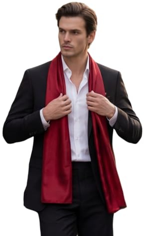 LA FERANI Herren Schal 100% Seide Chiffon Halstuch Seidenschal 180x80cm Uni Farbe für Anzug dunkel blau Tuch Seidentuch Stola Business Style Geschenk für Ihn