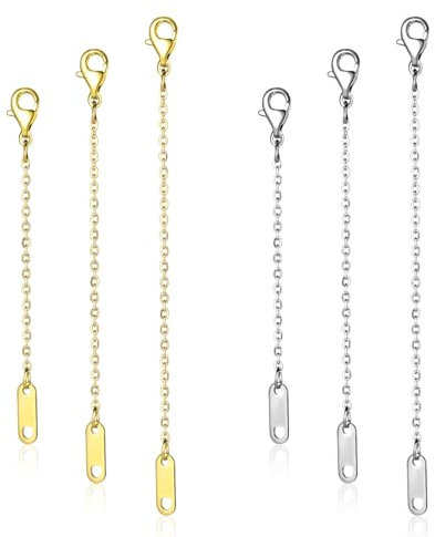 Necklace Extender, 6 Pcs 2/4/6 Gold and Steel Color Chain Extenders Jewelry Extenders with Lobster Claw Clasp Chain Extension for Women and Girls Chokers Braclets Anklets, Jewelry Making Supplies