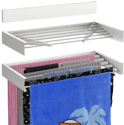 Bartnelli Wall Mounted Laundry Drying Rack for Clothes | Made in Europe with Patented Foldable Design for Maximum Space-Saving Efficiency, Collapsible Clothing Racks for Indoor and Outdoor