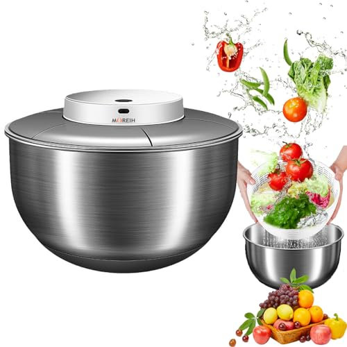 Centrifuga elettrica per insalata, 4,8 litri Centrifuga per lattuga di grande capacità Rotatore per insalata in acciaio inossidabile Essiccatore per verdure Lavatrice di frutta Pulitore per lattuga