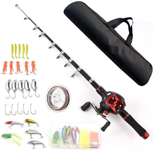 YIWENG Canne à pêche et Moulinet Combo Canne à pêche télescopique de 2.1 m avec Moulinet Baitcasting à Gauche