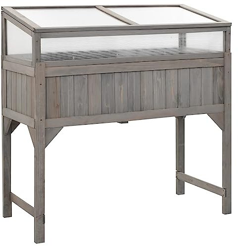 Aiuola rialzata da giardino, fioriera rialzata con serra, 110 x 54 x 120 cm, in legno massiccio, per giardini, esterni, balconi