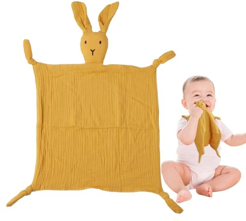 ORUZA Schmusetuch mit Hase-Köpfchen, Baumwolle Kuscheltuch, Baby Schmusetuch Doppellagiger Tüll für Geburt Junge & Mädchen