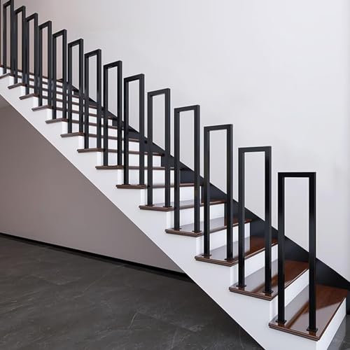 Barandilla para exterior, barandilla exterior de metal, barandilla en U para interior, pasamanos para escalera, poste de barandilla para balcones y pasillos, negro, 85×20 cm